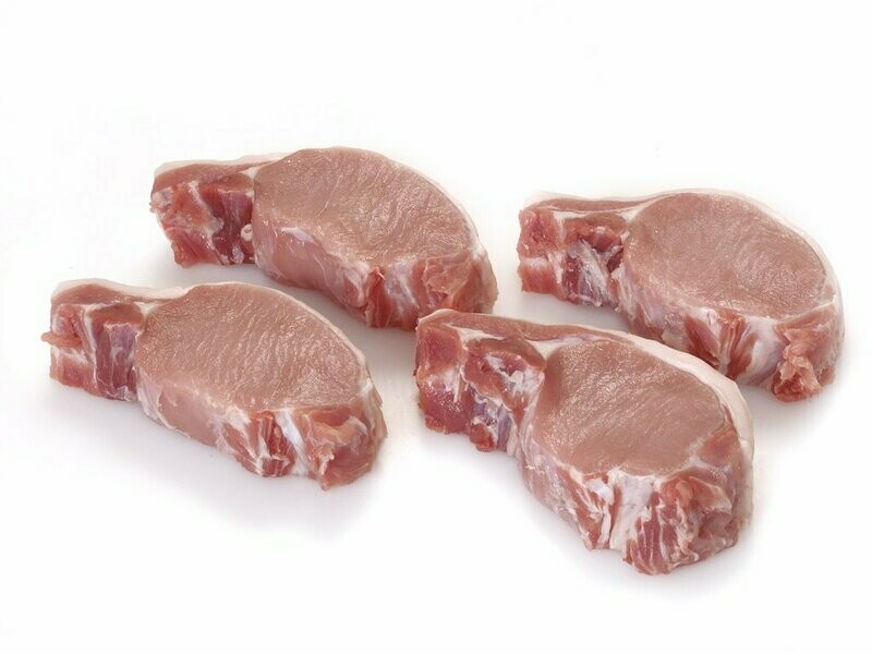 BLAIR HOUSE FARM - PRIME BONELESS - RINDLESS - HAND CUT - LOIN PORK CHOPS - 4No x +/- 0.560g