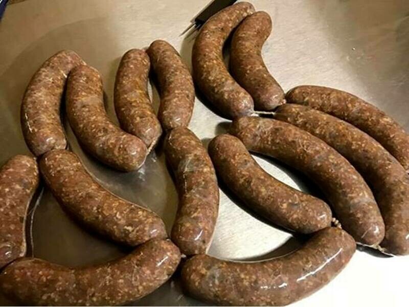 Walker&#39;s Gourmet Boer Goat Meat Thick Sausage - in Natural Pork Casings 454g