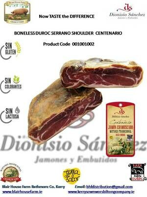 BONELESS DUROC SERRANO SHOULDER CENTENARIO 2.6kg x 3No Unit per Case: x 40No Case per Pallet: - Order Qty is by Case - by Pallet Load - Mixed Pallet Available.