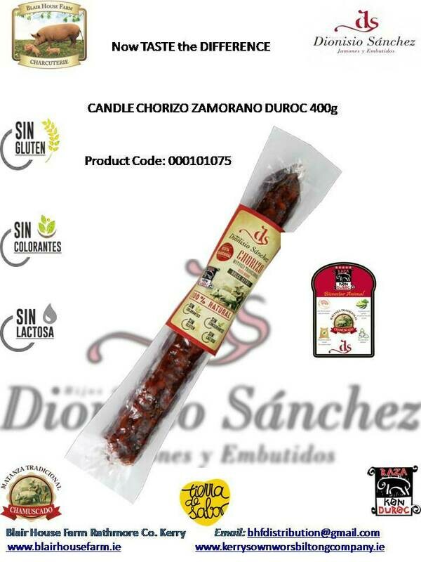 CANDLE CHORIZO ZAMORANO DUROC 400g - Unit per Case 15No x 56No Case per Pallet - Order Qty is by Case - by Pallet Load - Mixed Pallets Available.