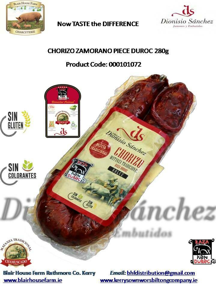 MILD CHORIZO ZAMORANO PIECE DUROC 280g x 20No per Case x 56No Case per Pallet - Order Qty is by Case - by Pallet Load - Mixed Pallets Available.