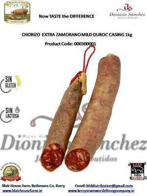 MILD CHORIZO  EXTRA ZAMORANO DUROC in NATURAL PORK CASING x 1kg x 6No per Case x 63No Case per Pallet - Order Qty is by Case - by Pallet Load - Mixed Pallet Available.