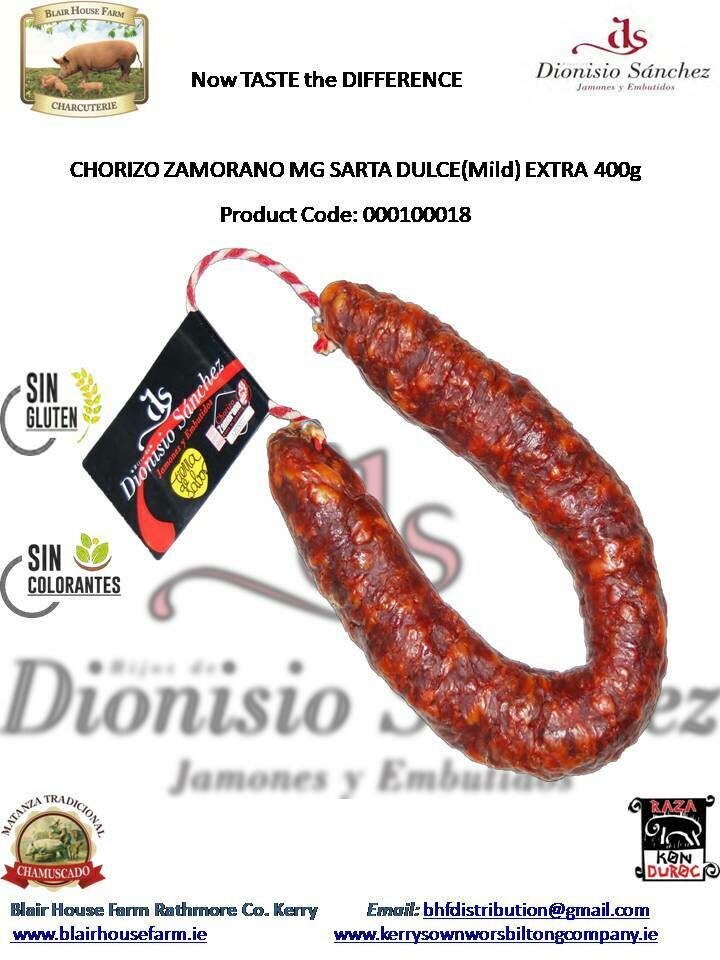 SARTA RING MILD CHORIZO ZAMORANO MG EXTRA 400g x 15No Units per Case x 56No Case per Pallet - Order Qty is by Case - by Pallet Load - Mixed Pallets Available.