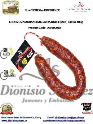 SARTA RING MILD CHORIZO ZAMORANO MG EXTRA 400g x 15No Units per Case x 56No Case per Pallet - Order Qty is by Case - by Pallet Load - Mixed Pallets Available.