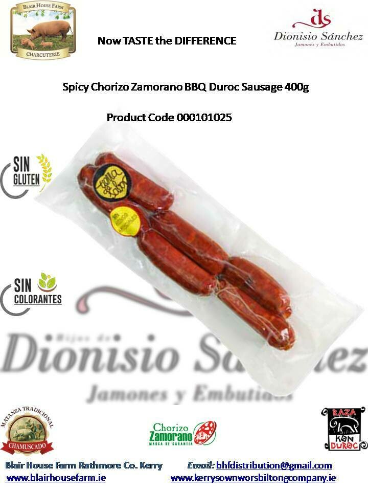 BBQ CHORIZO MATURED DUROC SAUSAGE 400g x 15No per Case x 56No Case per Pallet - Order Qty is by Case - by Pallet Load - Mixed Pallets Available.