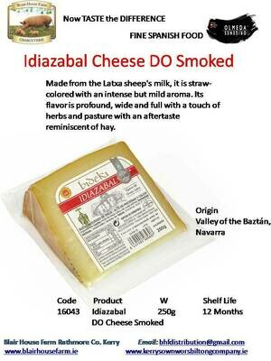 Idiazabal Sheeps Milk Cheese DO Smoked 250g x 16No per Case x 10No Case per Pallet - Order Qty is by Case. Mixed Pallets Available.