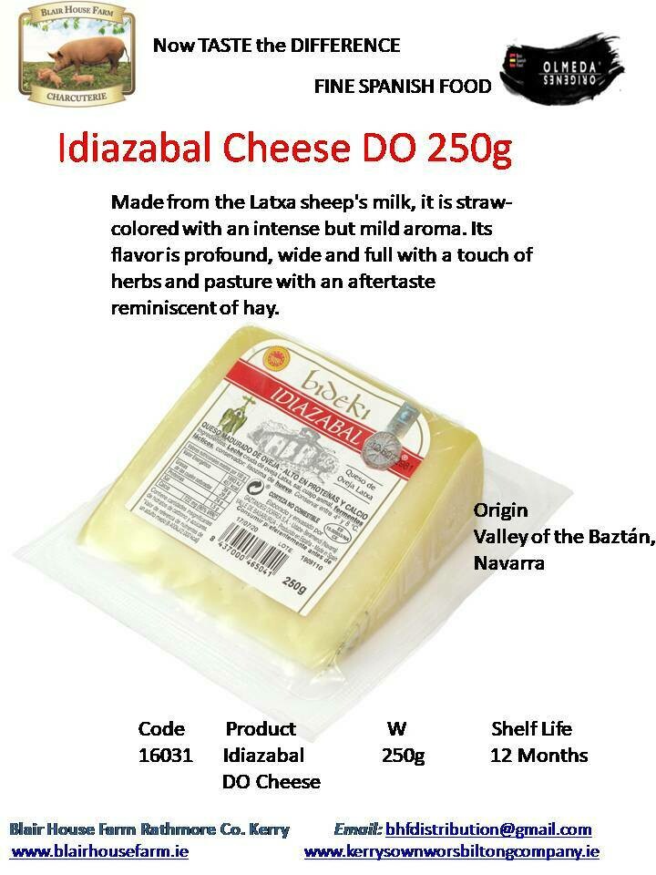 Idiazabal Sheeps Milk Cheese DO 250g x 16No per Case x 10No Case per Pallet - Order Qty is by Case. Mixed Pallets Available.