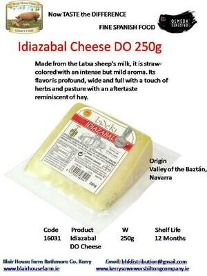 Idiazabal Sheeps Milk Cheese DO 250g x 16No per Case x 10No Case per Pallet - Order Qty is by Case. Mixed Pallets Available.