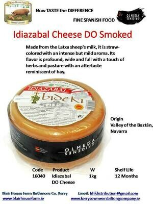 Idiazabal Sheeps Cheese DO Smoked 1kg x 6No per Case x 10No Case per Pallet - Order Qty is by Case. Mixed Pallets Available.