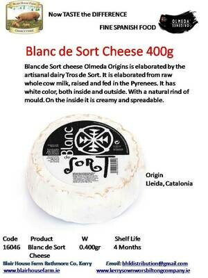 Blanc de Sort Raw Whole Cows Milk Cheese 400g x 6No per Case x 10No Case per Pallet - Order Qty is by Case. Mixed Pallets Available.