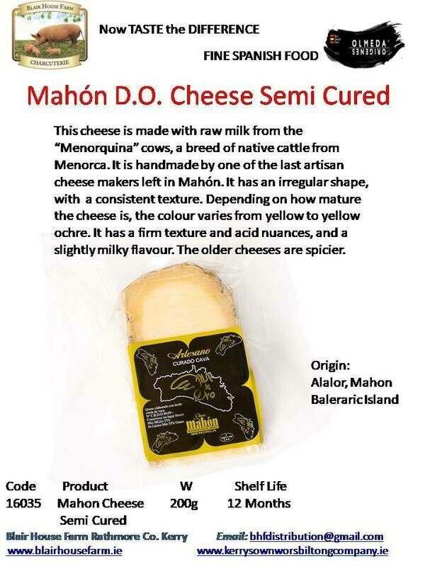 Mahón D.O. Semi Cured Cows Milk Cheese 200g x 24No per Case x 10No Case per Pallet - Order Qty is by Case. Mixed Pallets Available.
