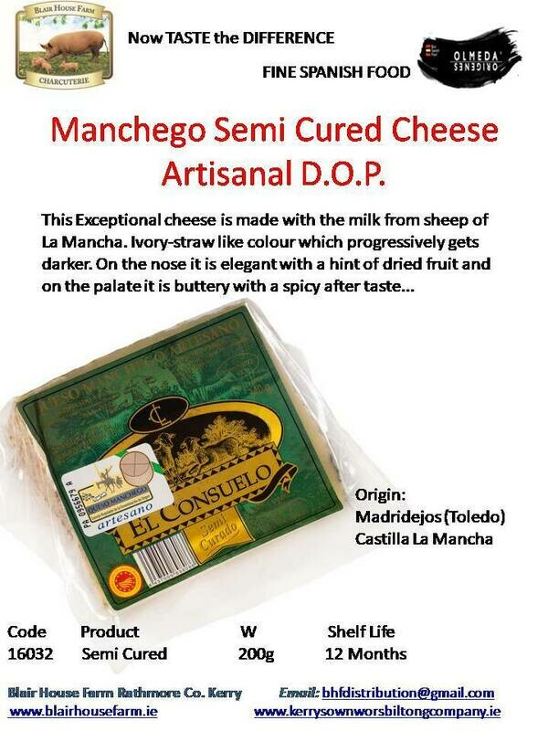 Manchego Semi Cured Sheeps Cheese Artisanal D.O.P 200g x 24No per Case x 20No Case per Pallet - Order Qty is by Case. Mixed Pallets Available.
