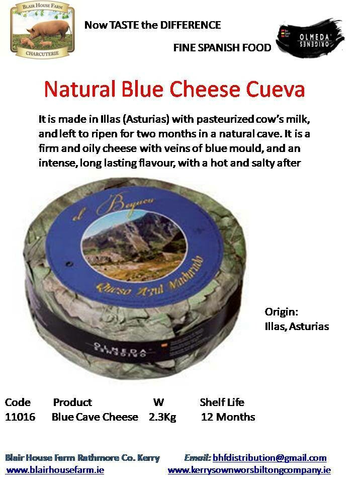 Natural Blue Pasteurized Cow’s Milk Cheese &quot;Cueva&quot; 2.3kg x 2No per Case x 10No Case per Pallet - Order Qty is by Case. Mixed Pallets Available.