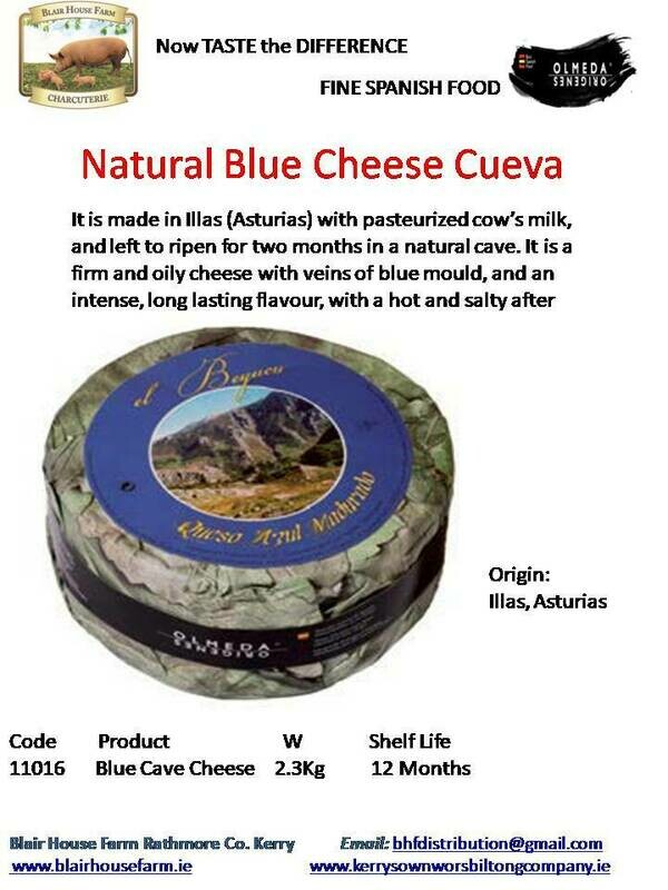 Natural Blue Pasteurized Cow’s Milk Cheese &quot;Cueva&quot; 2.3kg x 2No per Case x 10No Case per Pallet - Order Qty is by Case. Mixed Pallets Available.