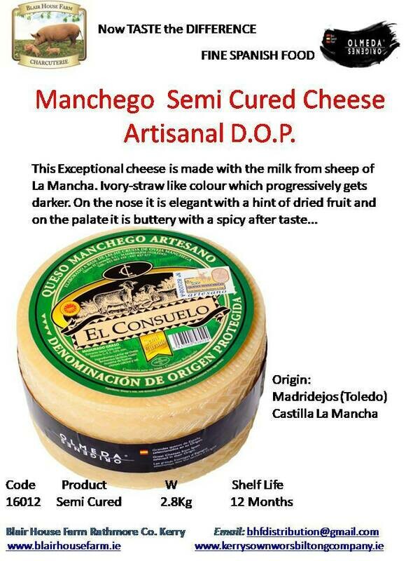 Manchego Semi Cured Sheeps Cheese Artisanal D.O.P 2.8kg x 4No per Case x 10No Case per Pallet - Order Qty is by Case. Mixed Pallets Available.
