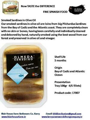 Olmeda Origenes SMOKED SARDINE LOINS in OLIVE OIL x 100g