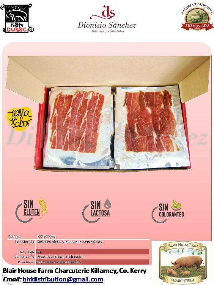 ASSORTMENT CASE of JAMON CHAMUSCADO CENTENARIO 18 Months Maturing x 25 Pks per Case x 0.100g each - Case per Pallet: 25No - Order Qty is by Case - by Pallet Load.