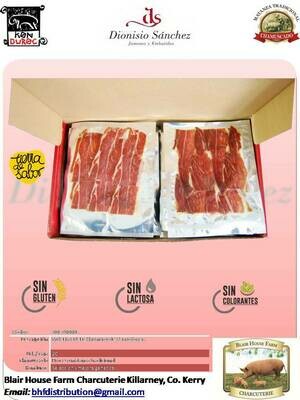 ASSORTMENT CASE of JAMON CHAMUSCADO CENTENARIO 18 Months Maturing x 25 Pks per Case x 0.100g each - Case per Pallet: 25No - Order Qty is by Case - by Pallet Load.
