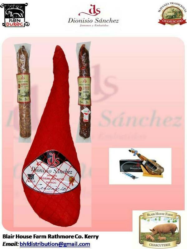 Dionisio Sánchez: Ham Pack - Jamon - Centenario - Chamuscado x (7-8kg) +18 Months + Chorizo Tube x 400g + Salami Tube x 400g - In Dionisio Sánchez Jamon Box