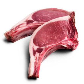 BLAIR HOUSE FARM - PORK CUTLET CHOPS - BONE IN - CHIME ON - CRACKLIN ON x 4No HAND CUT x +/- 0.560g