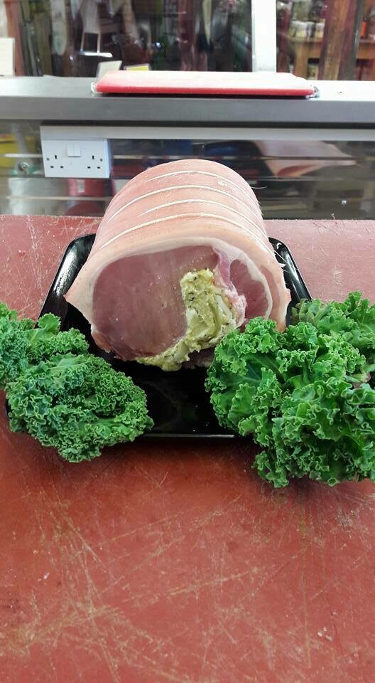 BLAIR HOUSE FARM - PRIME CENTRE LOIN BONELESS - CRACKLIN ON - SAGE &amp; ONION STUFFED PORK ROASTING JOINT x +/- 1.814kg(4Lbs)