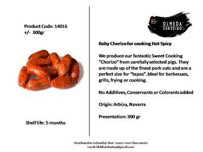 Olmeda Origenes Spicy Baby Chorizo for Cooking x 300gr - With No Preservatives - Colorants - Additives