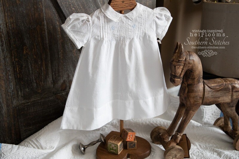 Vintage White with Blue Embroidery Dress