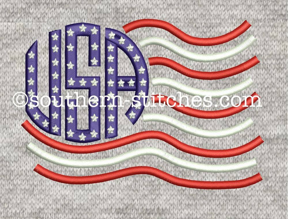 Stars Circle Monogram Set with Flag - 3 sizes