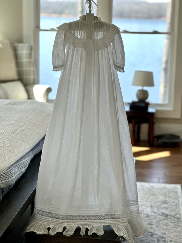 Exquisite Vintage Heirloom French Handsewn Christening Gown &amp; Slip