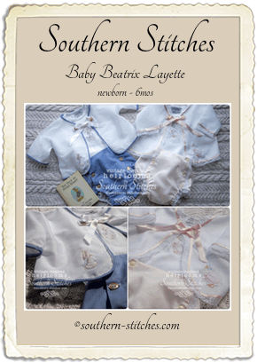 Baby Beatrix Layette ePattern with 5 shadow work designs