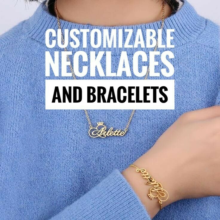 GOLDEN CUSTOMIZABLE CROWN NAME NECKLACE &amp; BRACELET SET