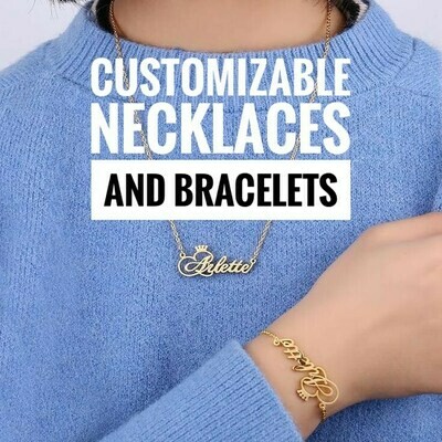 GOLDEN CUSTOMIZABLE CROWN NAME NECKLACE &amp; BRACELET SET