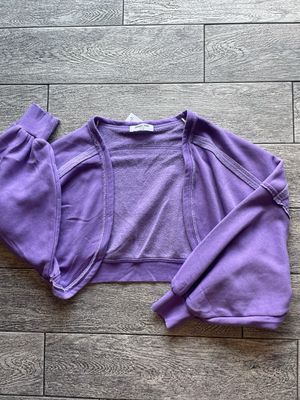 Lavender Cropped Open Fleece Cardigan