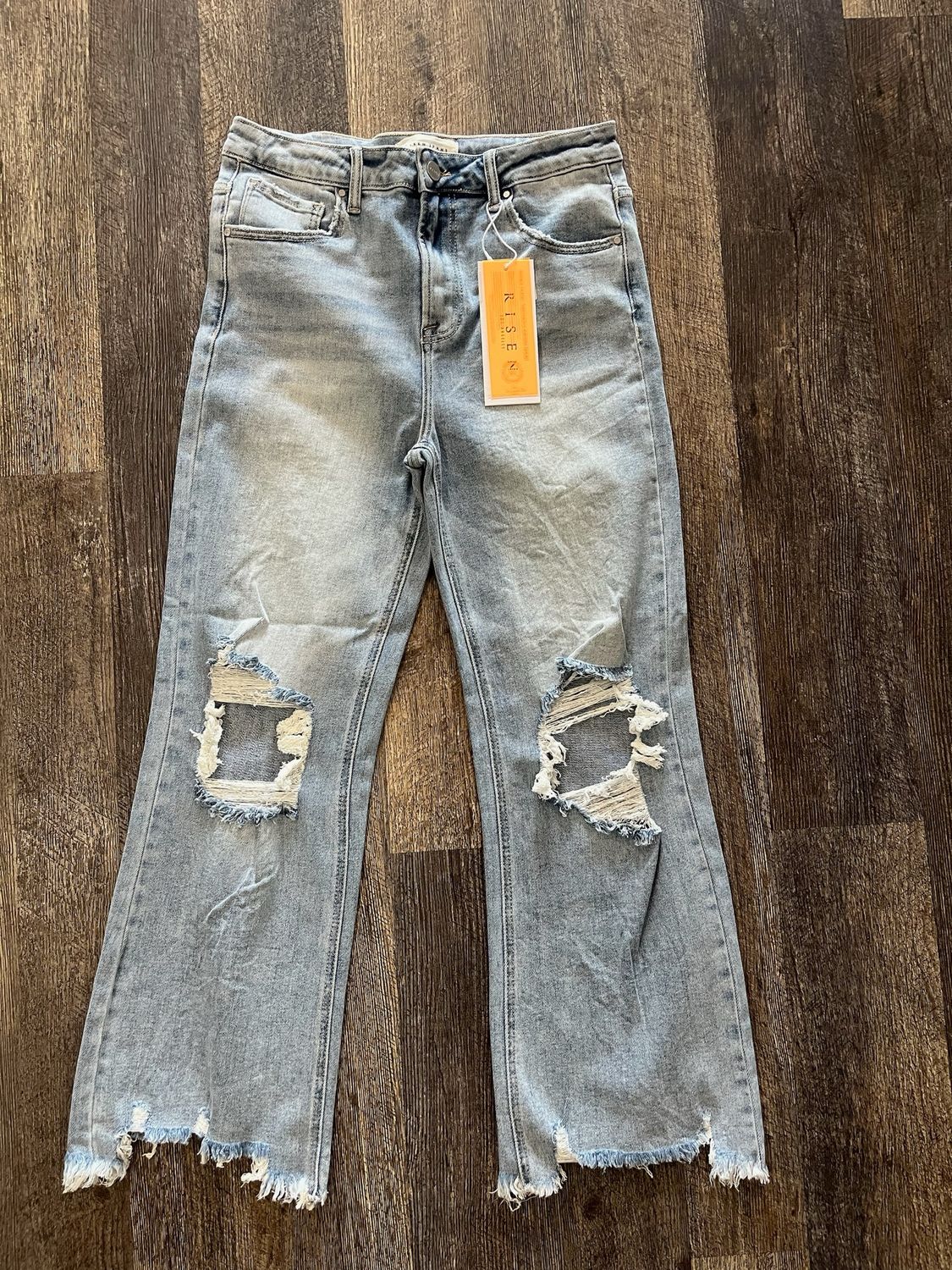 high rise-straight-side slit jeans 