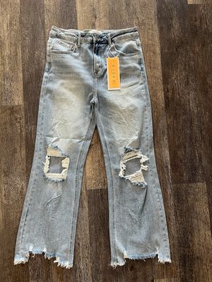 high rise-straight-side slit jeans 