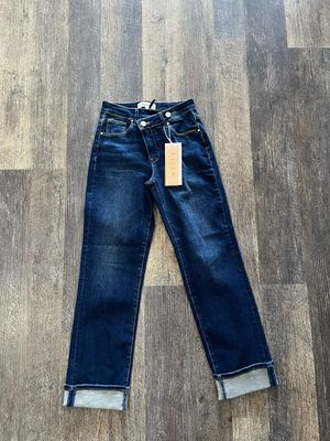 high rise straight-crossover jeans