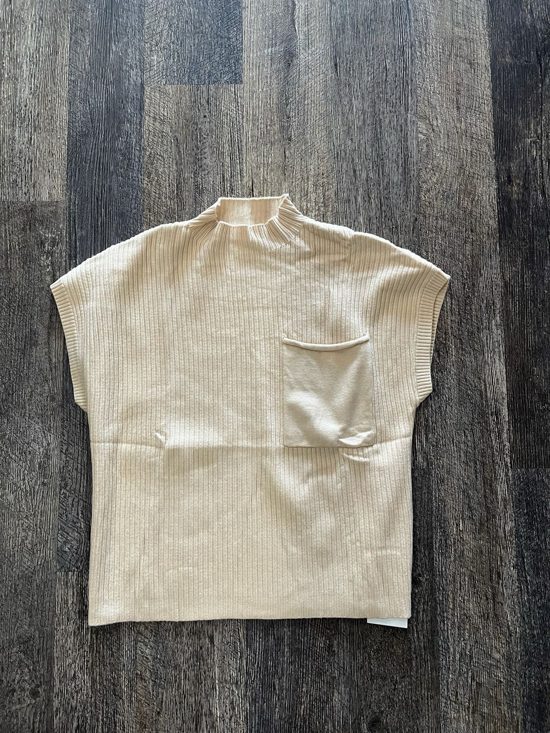 ribbed knit short sleeve sweater