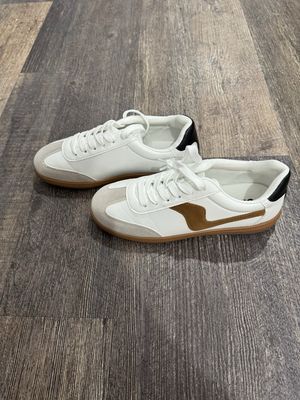 white with brown squiggle shoe