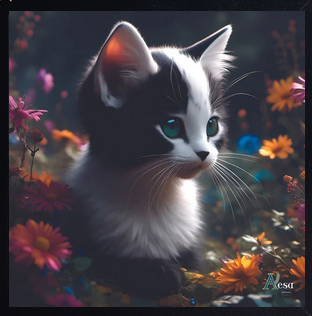 Chaton noir et blanc "Petit ange"