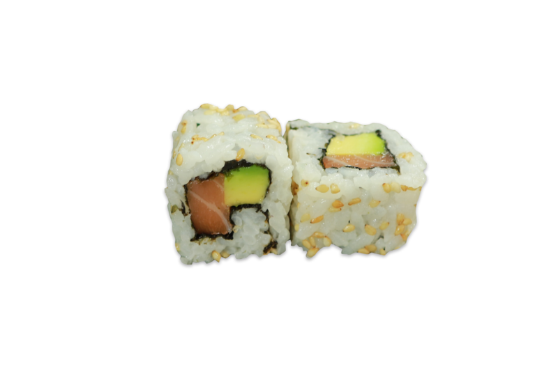 URAMAKI DE SALMÓN, AGUACATE, SÉSAMO (8PIEZAS)