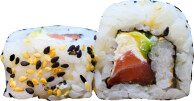 URAMAKI DE SALMÓN, AGUACATE, QUESO Y SÉSAMO (8PIEZAS)