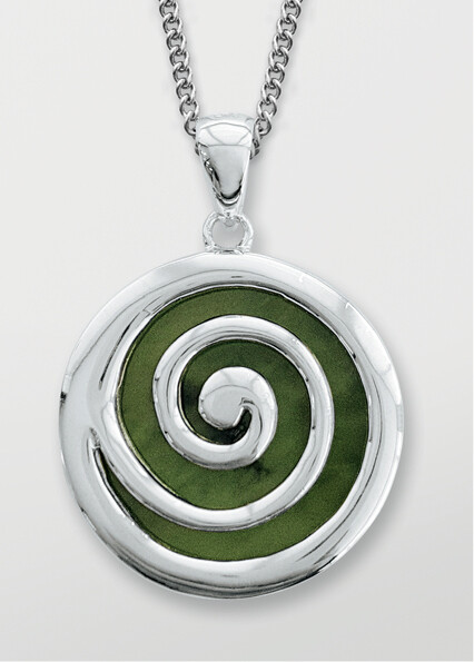 Moko Pounamu Closed Koru  Greenstone and Sterling Silver Pendant - 01JP