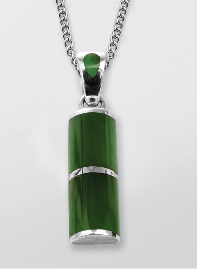 Moko Pounamu 3 Stone Half cylinder Greenstone and Sterling Silver  Pendant - 84JP