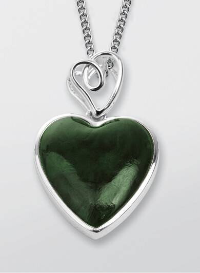 Moko Pounamu Heart Greenstone and Sterling Silver  Pendant - 2JP