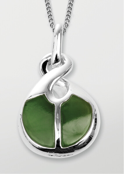 Moko Pounamu 2 Stone Single Twist Greenstone and Sterling Silver Pendant - 7JP