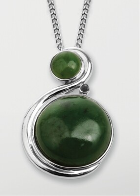 Moko Pounamu Greenstone and Silver Dual Stone Pendant - 89JP