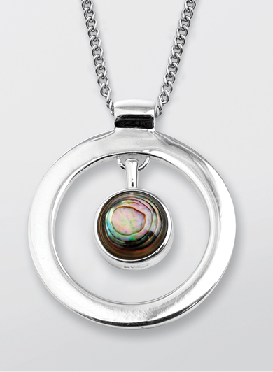 Moko Pounamu Greenstone & Paua Reversible Round Pendant - 90JP