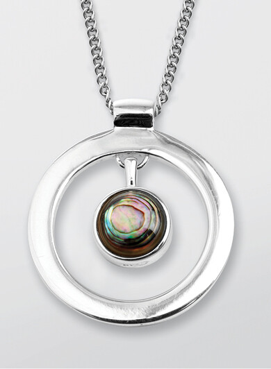 Moko Pounamu Greenstone/Paua and Silver Round Centre Stone Pendant - 90JP