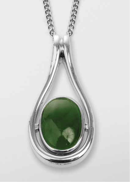 Moko Pounamu Greenstone/Paua and Silver Oval Drop spinning Pendant - 91JP