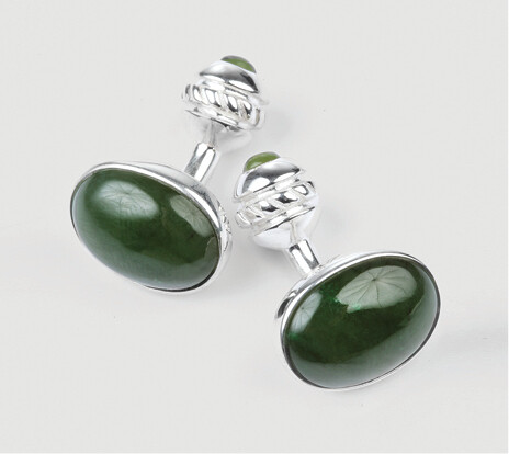 Moko Pounamu NZ Genuine Greenstone and Silver Oval Cufflinks - CL1 Oval